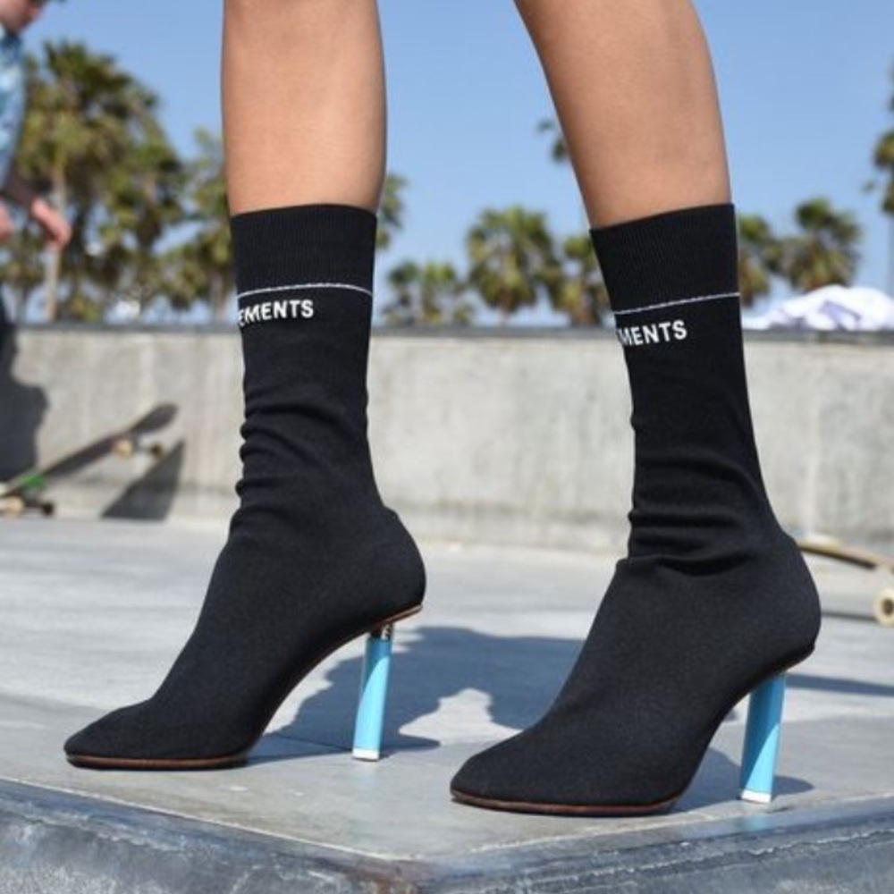 Vetements Black Sock Heels with Vibrant Blue Stiletto